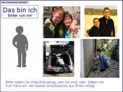 Collage mit Fotos von Dominic und Texten: Das bin ich